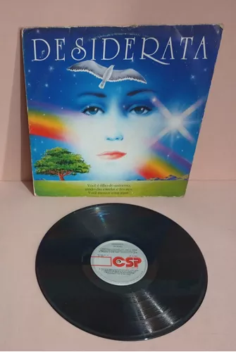 capa e disco do LP Desiderata de 1987 lançado pela gravadora Paulinas-COMEP, com texto nas voz de Cid Moreira, o desenho da capa tem um estilo new age.