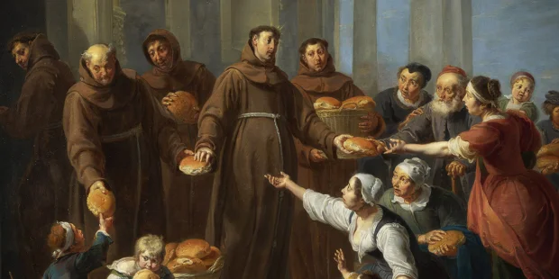imagem, foto de santo antônio entrega pães aos pobres